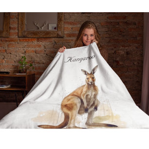 watercolor kangaroo customizable fleece blanket