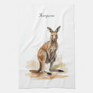 watercolor kangaroo customizable kitchen towel