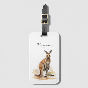 watercolor kangaroo customizable luggage tag