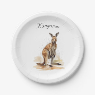 watercolor kangaroo customizable paper plate