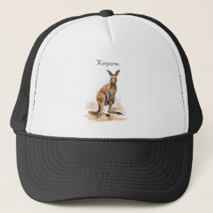 watercolor kangaroo customizable trucker hat