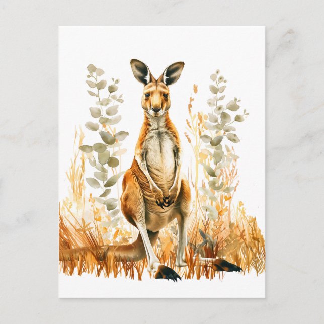 Watercolor Kangaroo in Meadow Postcard (Front)