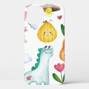Watercolor kawaii doodles isolated on white backgr iPhone 12 case