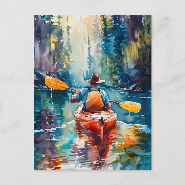 Watercolor Kayak Painting Postcard (Front)