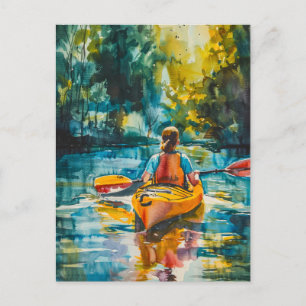 Watercolor Kayak Painting Postcard