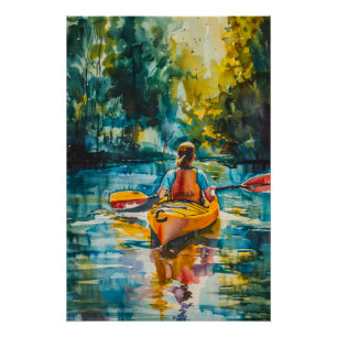 Watercolor Kayak Painting Poster