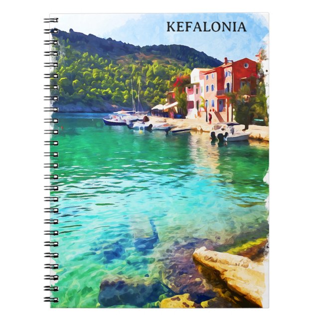 Watercolor Kefalonia Greece Coastal View Notebook (Front)