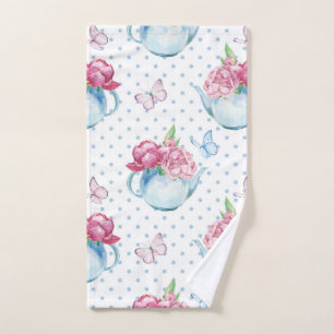 watercolor kettle peony bath towel set