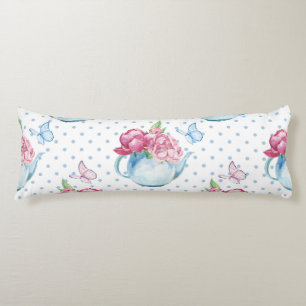 watercolor kettle peony body pillow