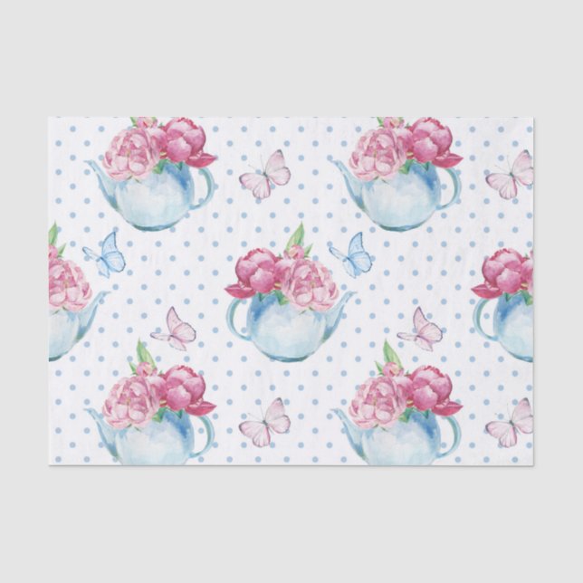 watercolor kettle peony tissue paper (Front)