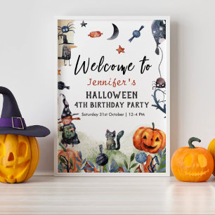 Watercolor Kids Birthday Halloween Welcome Sign