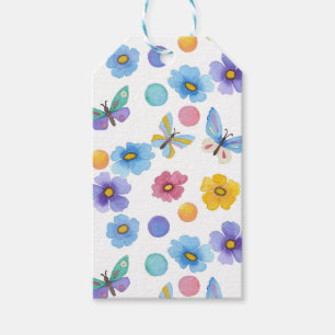 Watercolor kids butterfly flowers pattern gift tags