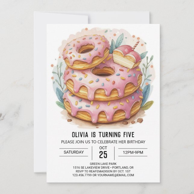 Watercolor Kids Doughnuts Birthday Invitation (Front)