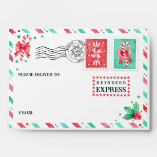Watercolor Kid's Letter to Santa in the North Pole Envelope