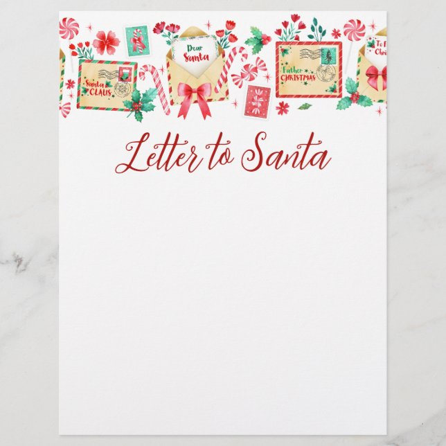 Watercolor Kids Letter to Santa Paper (Front)