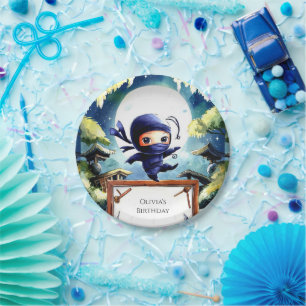 Watercolor Kids Ninja Birthday Paper Plate
