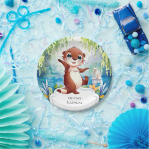 Watercolor Kids Otter Birthday Paper Plate