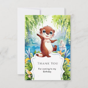 Watercolor Kids Otter Birthday Thank You Card