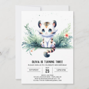 Watercolor Kids Tiger Birthday Invitation