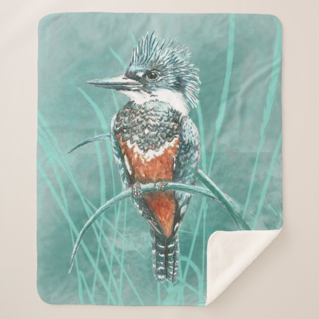 Watercolor Kingfisher Bird Wildlife Nature Are Sherpa Blanket (Front)
