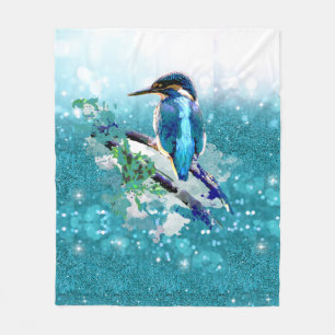 Watercolor Kingfisher Bird Wildlife Nature Art She Fleece Blanket