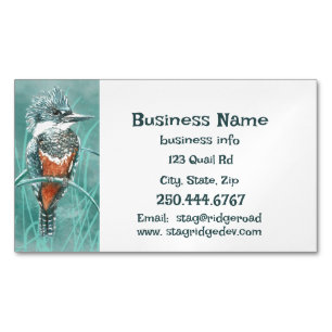 Watercolor Kingfisher Fishing Tours Business Logo Magnetic Business Card