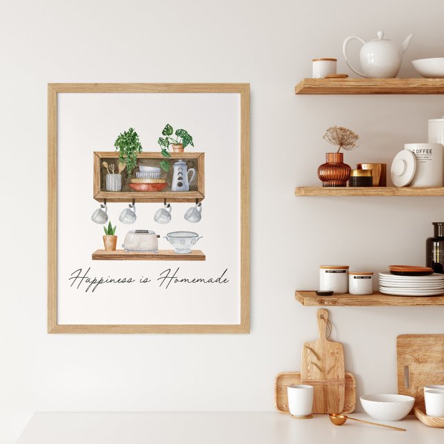 Watercolor Kitchen Boho Cooking Quote Poster (In situ)