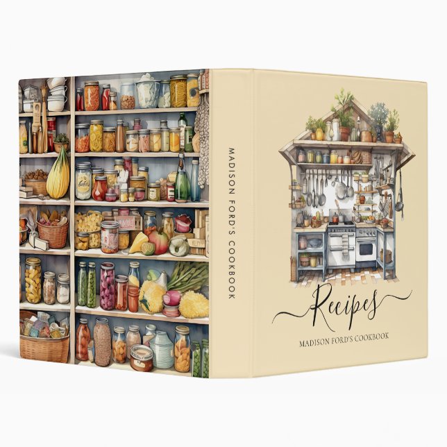 Watercolor Kitchen Food Pantry Supplies Recipe Binder (Background)