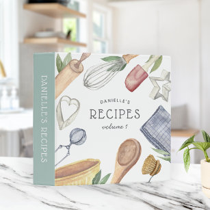 Watercolor Kitchen Supplies Personalized Recipe Binder