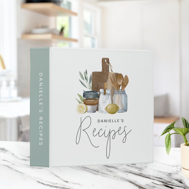 Watercolor Kitchen Supplies Personalized Recipe Binder (Creator Uploaded)