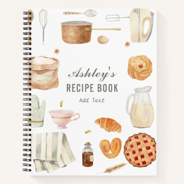 Watercolor Kitchen Supplies Personalized Recipe Notebook (Front)