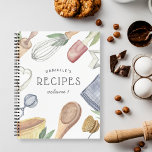 Watercolor Kitchen Supplies Personalized Recipe Notebook<br><div class="desc">Organize your greatest kitchen hits in this cute recipe notebook that's perfect for avid cooks. Design features watercolor illustrations of kitchen essentials like bowls,  whisks,  spatulas,  spoons,  and cookie cutters in soft colours. Includes three custom text fields on the front.</div>