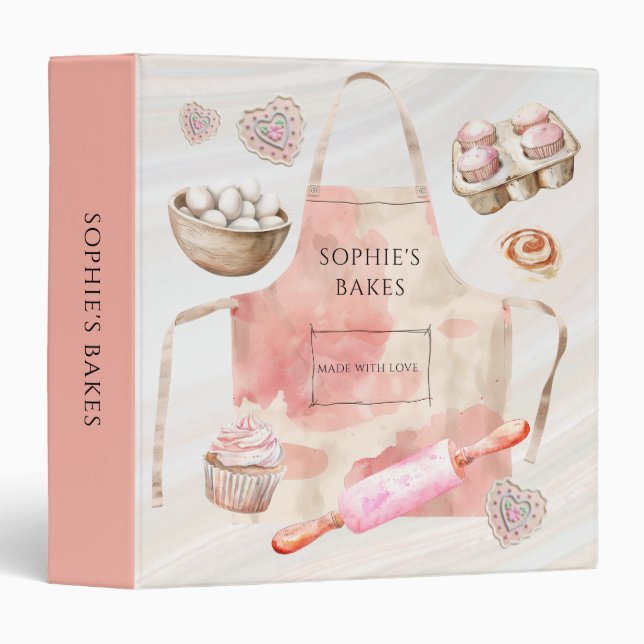 Watercolor Kitchen Supplies Recipe Organizer Binder (Front/Spine)