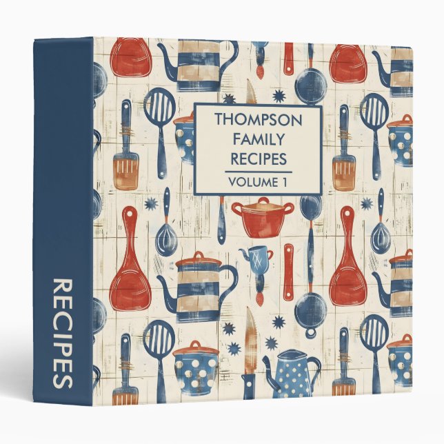 Watercolor Kitchen Tools Personalized Recipe Binder (Front/Spine)