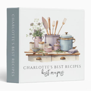 Watercolor Kitchen Tools Personalized Recipe  Binder