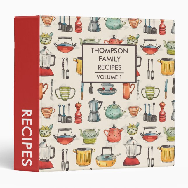 Watercolor kitchen tools Personalized Recipe Binder (Front/Spine)