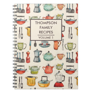 Watercolor kitchen tools Personalized Recipe Notebook