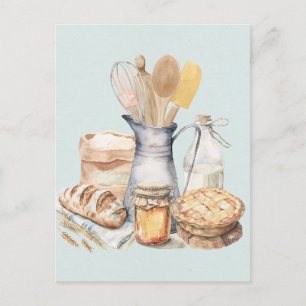 Watercolor Kitchen Utensil Baking Supplies Bread Postcard