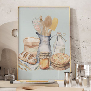 Watercolor Kitchen Utensil Baking Supplies Bread Poster