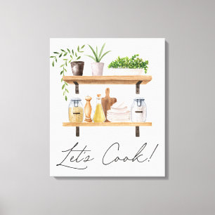 Watercolor Kitchen Utensils and Houseplants Quote Canvas Print