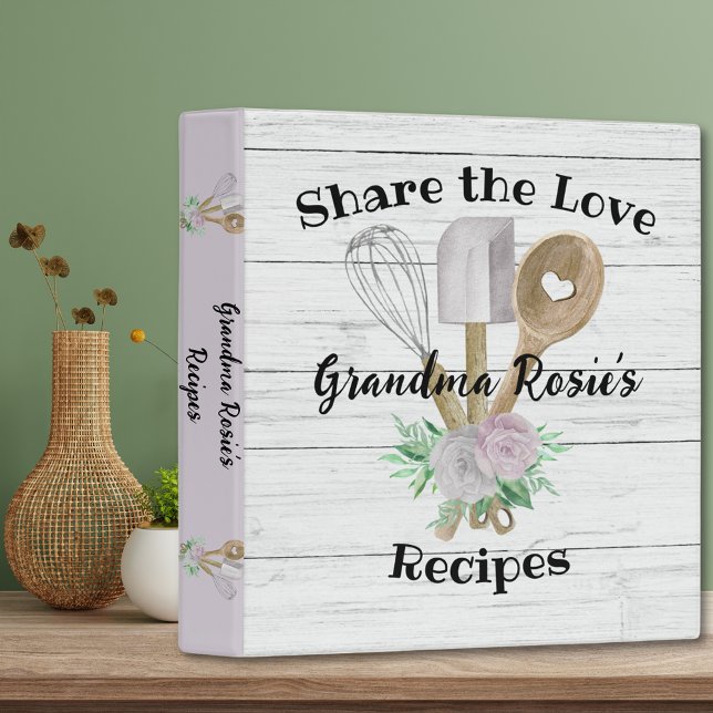 Watercolor Kitchen Utensils Grandma's Recipe Book Binder (Share Grandma's favorite recipes with this custom recipe binder with her name & wildflower utensils.)