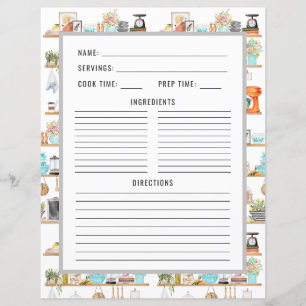 Watercolor Kitchen Utensils   Recipe Binder Page