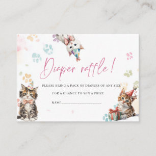 Watercolor Kitten birthday party diaper raffle  Business Card