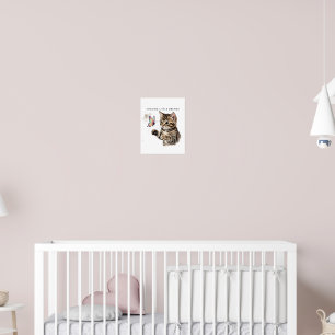 Watercolor Kitten Butterfly Nursery Poster