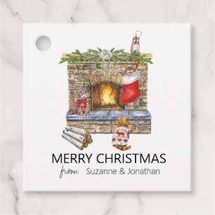 Watercolor Kitten Cat Fireplace Christmas  Favour Tags