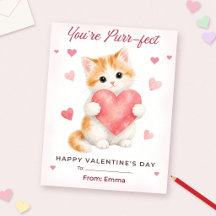 Watercolor Kitten Classroom Valentine Card