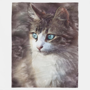 Watercolor Kitten Fleece Blanket