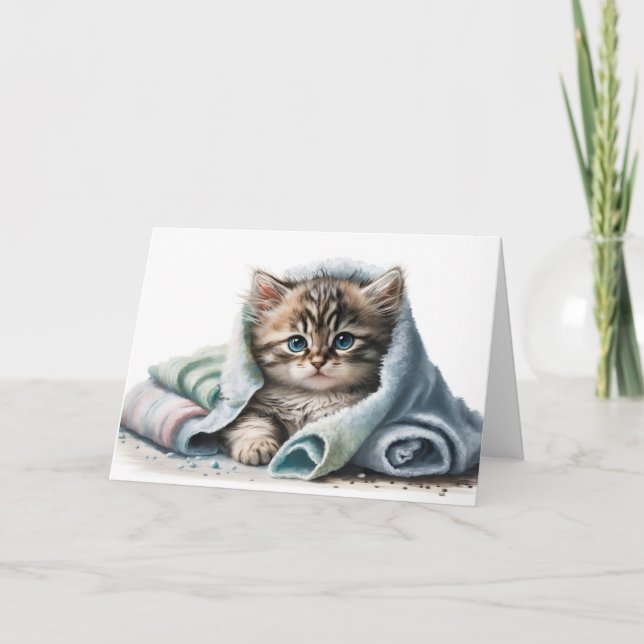Watercolor Kitten for Get Well Soon Card (Front)