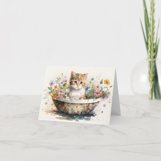 Watercolor Kitten  Note Card (Front)