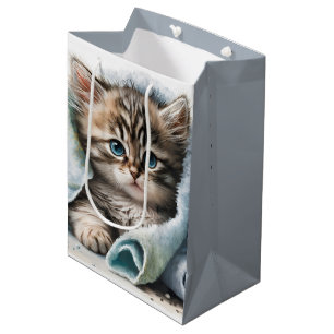 Watercolor Kitten Under Blanket Medium Gift Bag